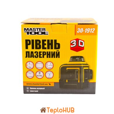 Рівень лазерний MASTERTOOL 10м ±0,2мм/м 3 гол H/V/H+V H360°/2*V360° ±3°RED/635нм клас II IP54 Li-ion/АА*3 сумка 30-1912