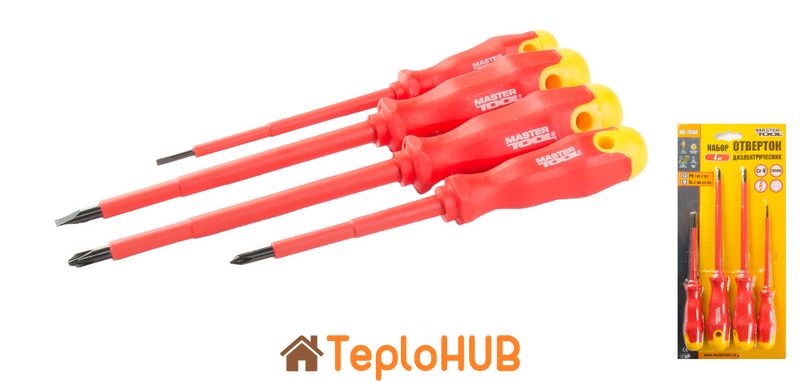 Викрутки діелектричні MASTERTOOL набір 4 шт PH1х80/PH2х125/SL3х100/SL5.5х125 40-1500