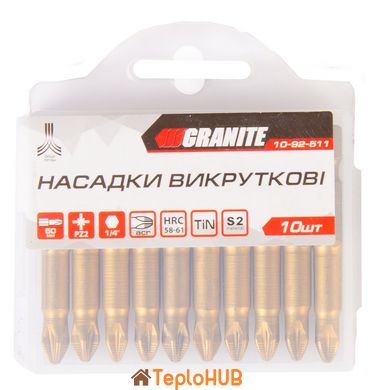 Насадка викруткова GRANITE PZ2 50 мм 1/4" S2/TITAN набір 10 шт 10-92-511