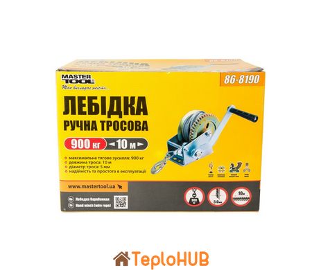 Лебедка барабанная MASTERTOOL 907 кг трос 10 м 86-8190