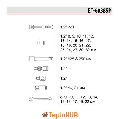 Набір інструментів 38 од. 1/2" INTERTOOL ET-6038SP