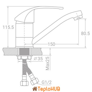 Смеситель SD Ø40 для кухни гусак прямой 150мм на гайке TAU (SD-1B143C)