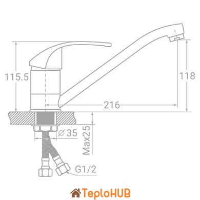 Смеситель SD Ø40 для кухни гусак прямой 250мм на гайке TAU (SD-1B243C)