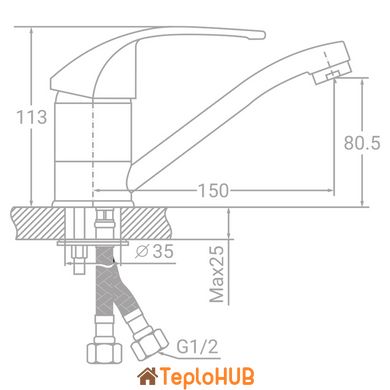 Смеситель SD Ø40 для кухни гусак прямой 150мм на шпильке TAU (SD-2B143C)