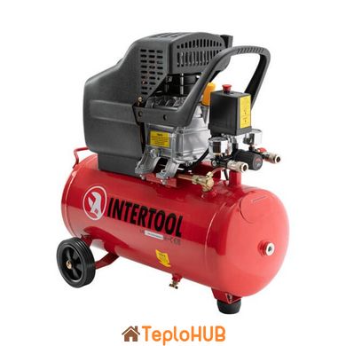 Компрессор 24 л, 1.5 кВт, 220 В, 8 атм, 206 л/мин. INTERTOOL PT-0009