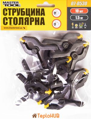 Струбцина столярна MASTERTOOL A-Type пружинна 60 мм захват 30 мм набір 10 шт 07-0530