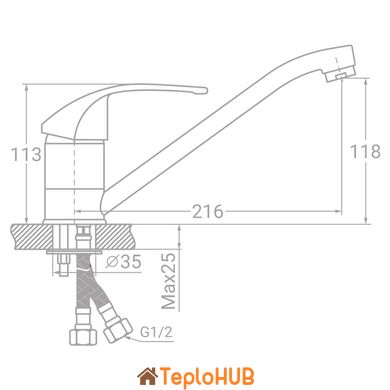 Смеситель SD Ø40 для кухни гусак прямой 250мм на шпильке TAU (SD-2B243C)