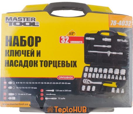 Набір насадок торцевих MASTERTOOL PROFI CrV 1/2" 8-32 мм тріскачка 72Т 32 шт кейс 78-4032