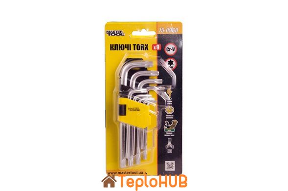 Ключі TORX MASTERTOOL CrV Т10/Т50 55/133 мм набір 9 шт 75-0960