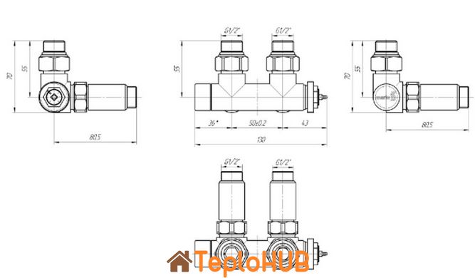 Терморегулируемый кран Марио (подключ.50мм), комплект