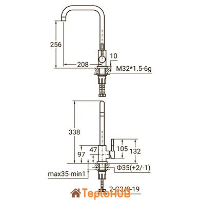 Смеситель KT Ø35 для кухни Г-гусак на гайке SS AQUATICA (KT-4B270P)