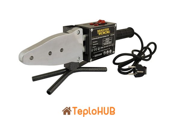 Паяльник для пластикових труб MASTERTOOL 20-63 мм 2 режими 1100-2200 Вт/220 V/50 Hz 0-300°С IP44 LED металевий кейс/аксесуари ППТ2200