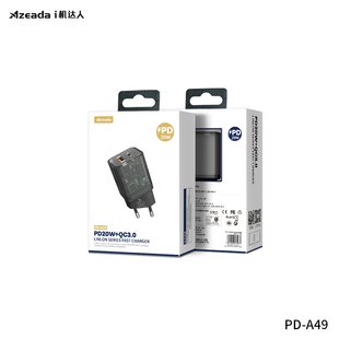 Мережевий зарядний пристрій Proda Xinrui A49 Fast Cherge 20W + Quick Charge 3.0 USB, Type-C PD чорний проз