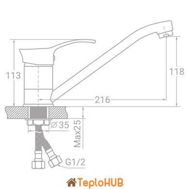 Смеситель SE Ø40 для кухни гусак прямой 250мм на гайке TAU (SE-1B245C)