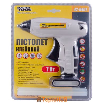 Пістолет клейовий MASTERTOOL акумуляторний Ø7.2 мм DC3.7V 1300mAh "Крапля-Стоп" 42-0401