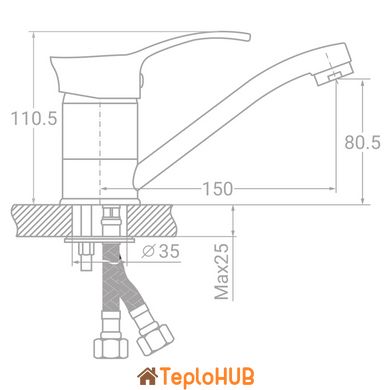 Смеситель SE Ø40 для кухни гусак прямой 150мм на шпильке TAU (SE-2B145C)