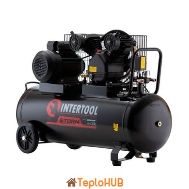 Компресор 100 л, 3 кВт, 220 В, 10 aтм, 500 л/хв., 2 циліндри, STORM INTERTOOL PT-0014