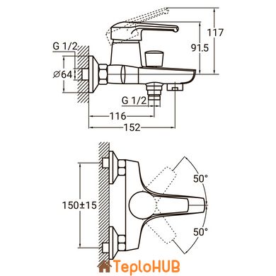 Змішувач HM Ø40 для ванни литий AQUATICA (HM-1C131C)