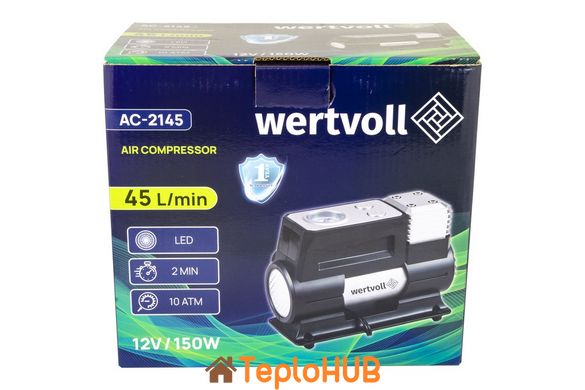 Компресор автомобільний WERTVOLL 12 V 150 PSI 12 A 150 Вт 45 л/хв сумка AC-2145