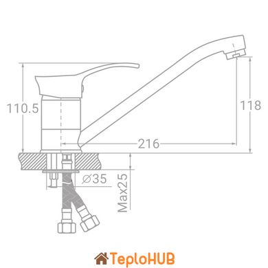 Смеситель SE Ø40 для кухни гусак прямой 250мм на шпильке TAU (SE-2B245C)