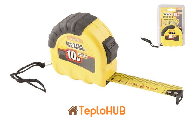 Рулетка MASTERTOOL 10 м 25 мм тип "Shiftlock" фіксатор полотна нейлонове покриття 62-1025