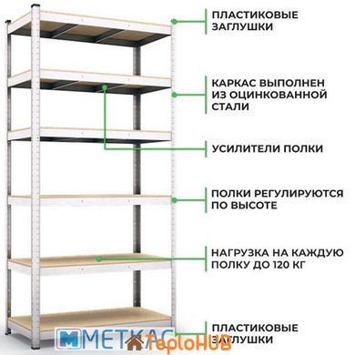 Стеллаж Бюджет ОД 2400х1200х400 Меткас, 175 кг/полка, 6 полок, ДСП, оцинкованный, в мастерскую