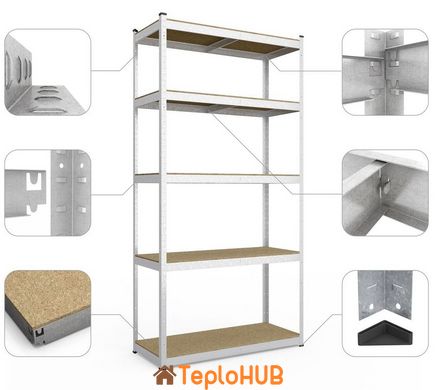 Стелаж Стандарт ОД 1800х900х500 Меткас, 220 кг / полку, 5 полиць, ДСП, оцинкований, металевий, з полицями