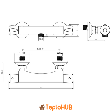 Змішувач PIAVE Ø27 термостатичний для душу CORSO 9663300 (EG-2D187C)